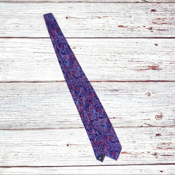 Paisley Print Silk Tie Blue Red - Picture 3 of 7
